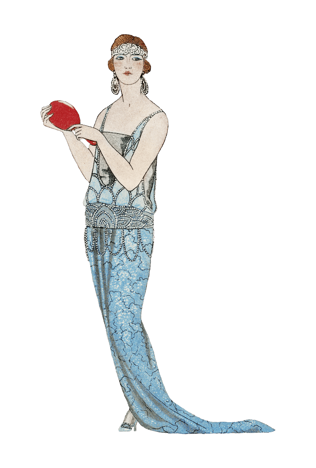 Beautiful Art Nouveau Woman Long Dress Illustration