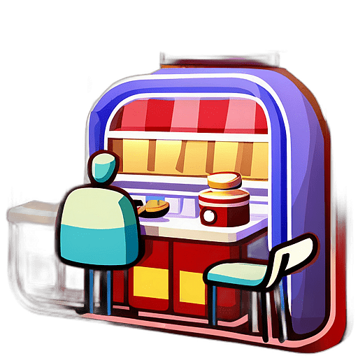 An old-school diner with a jukebox, where a rockabilly band plays tunes reminiscent of the 50s. low poly app icon