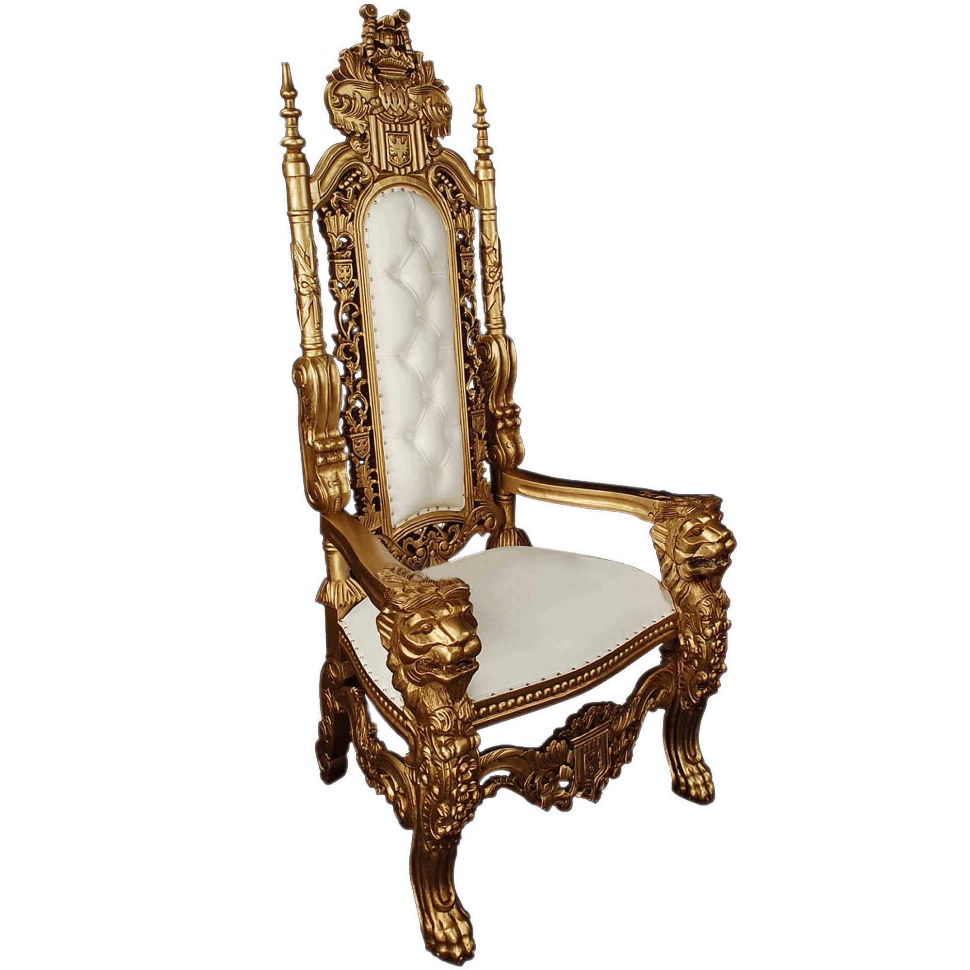 Gold throne with white cushions