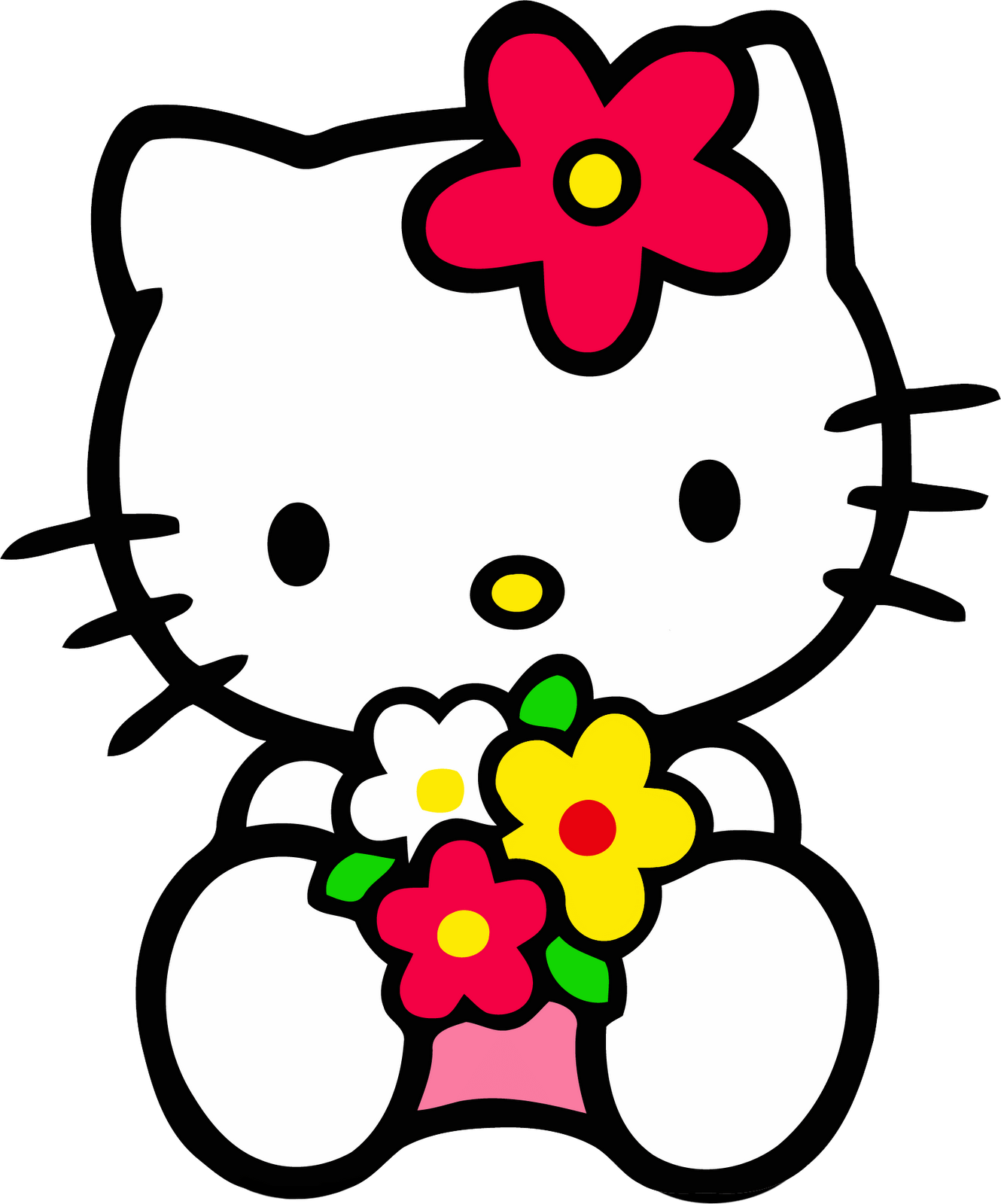 Hello Kitty Sitting With Flowers