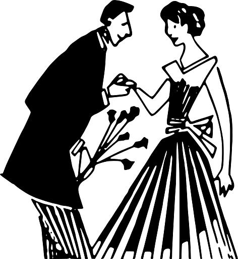 Artistic Drawing of a Man Offering a Lady Flowers
