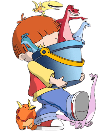 Harry Carrying His Bucket Full Of Dinosaurs