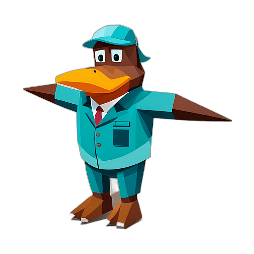 Platypus, Cartoon Character - In The Style Of Pixar, Single View, No Shadow