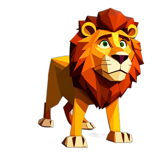Lion, Cartoon Character - In The Style Of Pixar, Single View, No Shadow