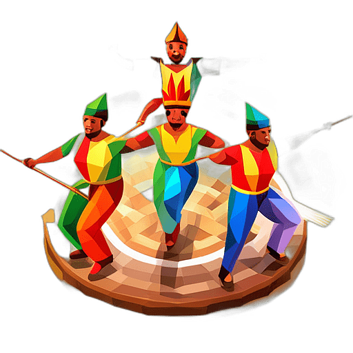 A festive parade with samba dancers moving to the powerful beats of the drummers. low poly app icon