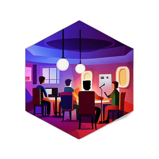 An open mic night at a local pub where artists showcase their raw talents. low poly app icon