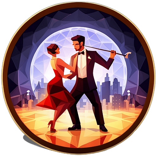 A steamy tango bar in buenos aires, where dancers and musicians become one. low poly app icon