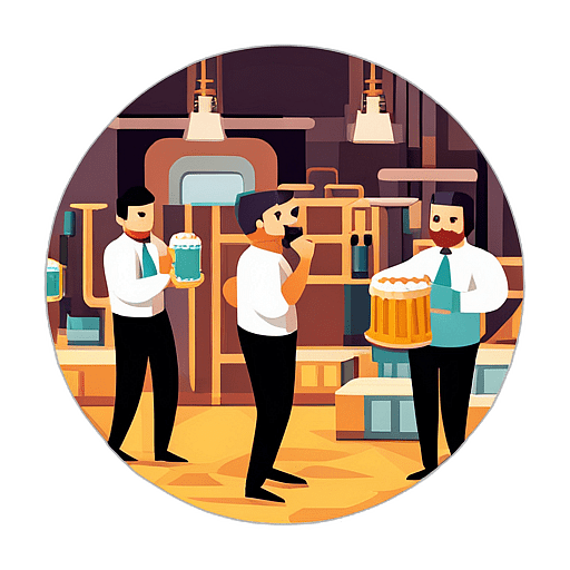 A brewery with a lively polka band, making patrons dance with their beer steins in hand. low poly app icon