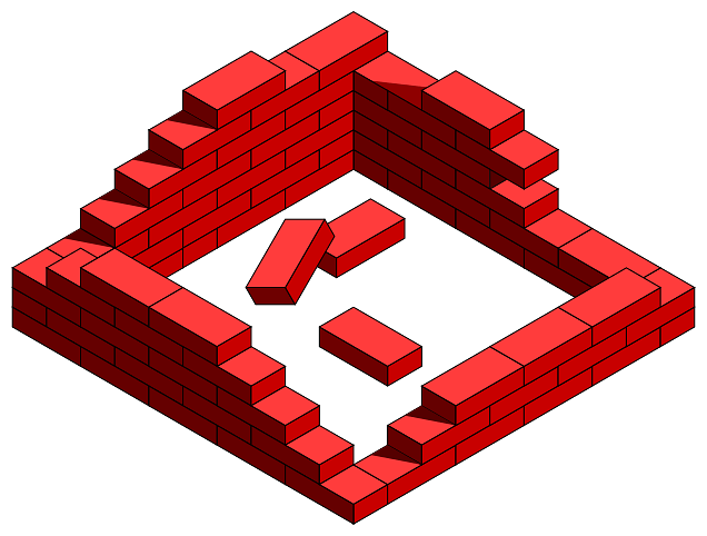 Destroyed Red Brick Wall