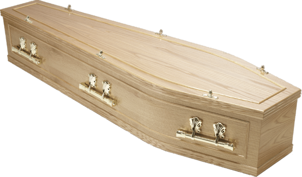 Wood Coffin With Golden Handels