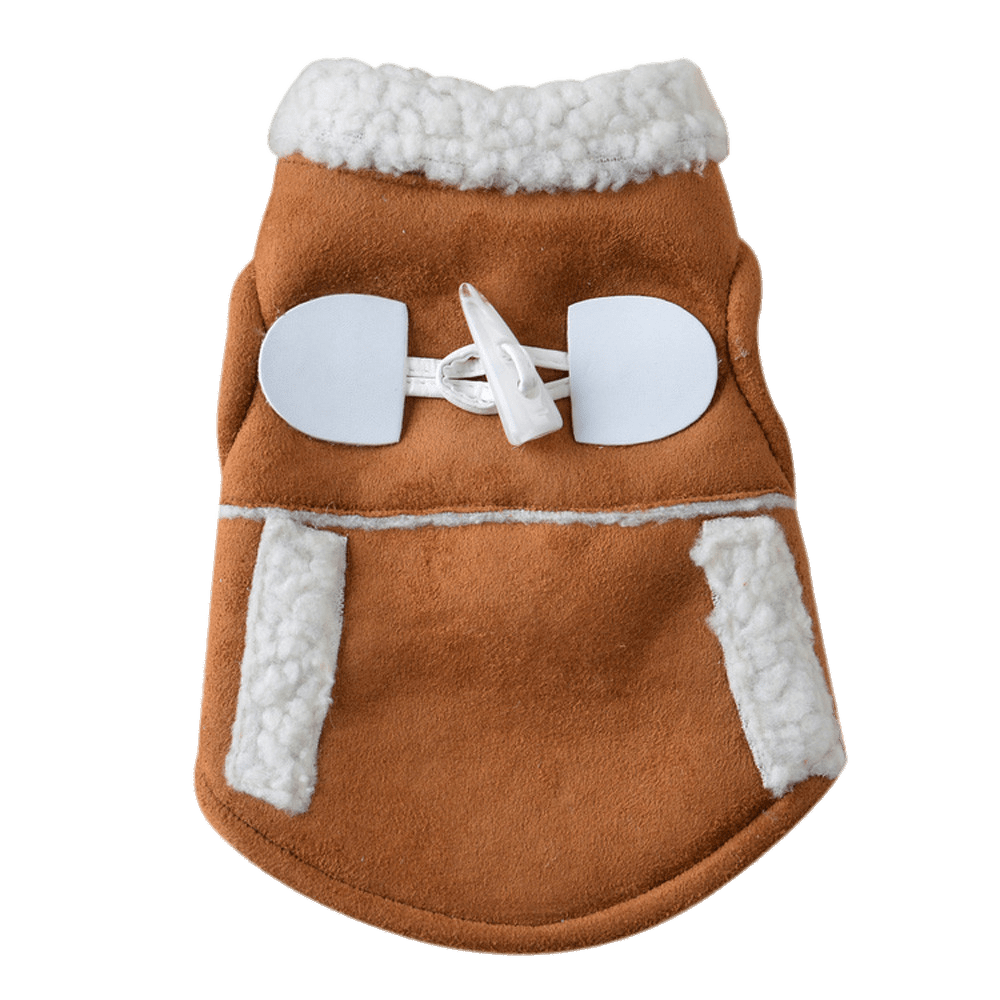 Brown Leather Dog Jacket With White Collar