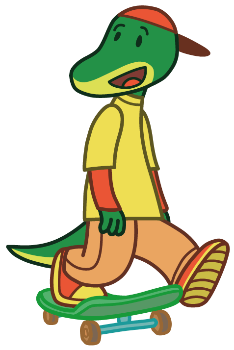 Misha Character Lorenz the Crocodile on His Skateboard