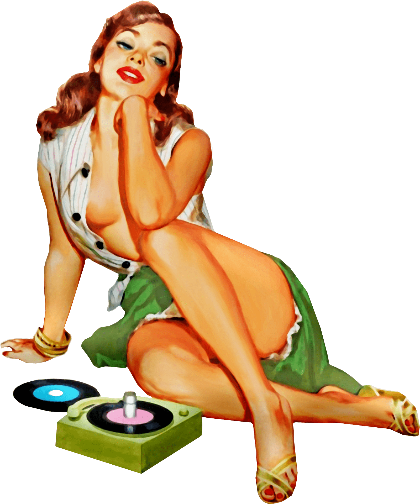 Pin Up Lady Listening To Music