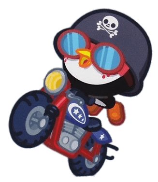 Peppy the Stunt Penguin on A Motorbike