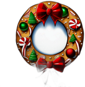 Gingerbread Man Adorned Wreath With Checkered Bows And Candy Canes, Minimalist - Single View, Decorated With Christmas Decorations On Differenct Colours, High Detail, No Shadow