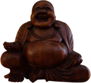 Smiling Buddha Wooden Statue Holding A Bowl