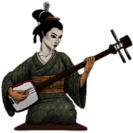 Japanese Musician Playing the Shamisen