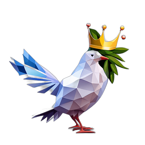 Peace Dove With A Crown, Holding A Majestic Olive Branch., In The Style Of A Cartoon Animation Character - Full Body, Single View, No Shadow