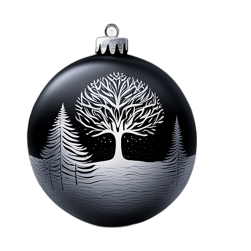 Matte Black Bauble With Elegant Silver Calligraphy, Minimalist - Single Item, Decorated Christmas Bauble, High Detail, No Shadow
