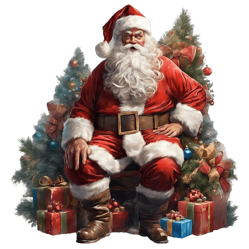 Santa Claus Surrounded by Christmas Trees