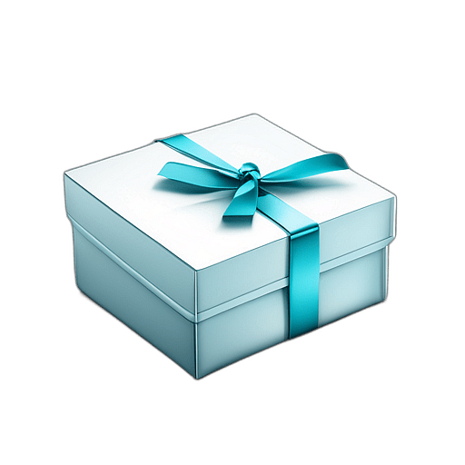 Box In Pastel Blue Wrapping With Silver Stars And A White Fluffy Bow, Minimalist - Single Christmas Present, Wrapped In Exquisite Festive Wrapping, Minimalist, No Shadow