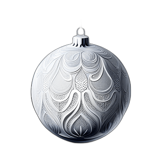 Frosted White Bauble With Intricate Lace Patterns, Minimalist - Single Item, Decorated Christmas Bauble, High Detail, No Shadow