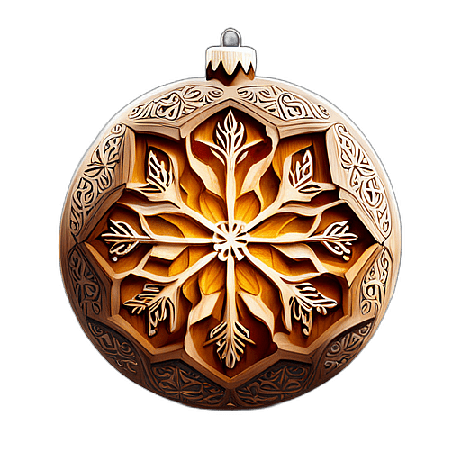 Wooden Bauble With Rustic Carved Snowflakes, Minimalist - Single Item, Decorated Christmas Bauble, High Detail, No Shadow