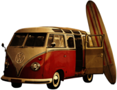 Volkswagen Camper Van and Surf Board