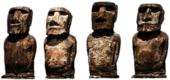 Four Aligned Easter Island Moai Statues