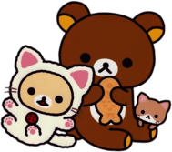 Rilakkuma Bear and Cat Friends Eating Fish