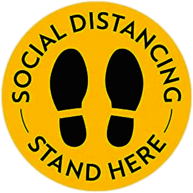 Social Distancing yellow round sticker