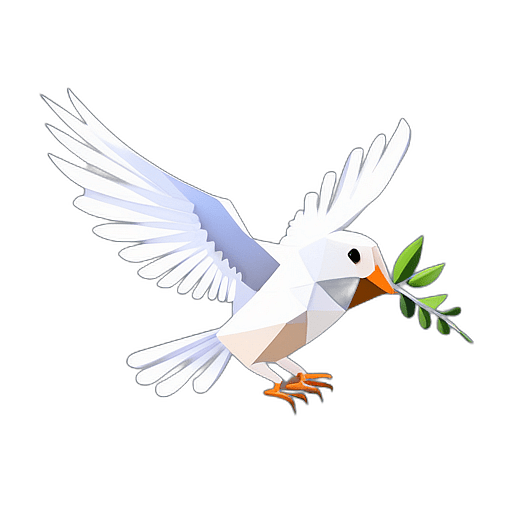 Dove With An Olive Branch, Surrounded By A Halo Of Light., In The Style Of A Cartoon Animation Character - Full Body, Single View, No Shadow