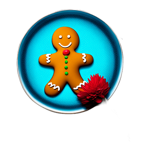 Gingerbread Man With A Fondant Flower Bouquet, Minimalist - Gingerbread Men, Decorated For Christmas, With Colorful Details And Icing, Single Item, No Shadow
