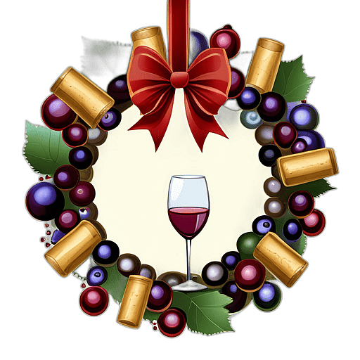 Wine Lover'S Wreath With Grape Clusters, Corks, And A Wine-Themed Bow, Minimalist - Single View, Decorated With Christmas Decorations On Differenct Colours, High Detail, No Shadow