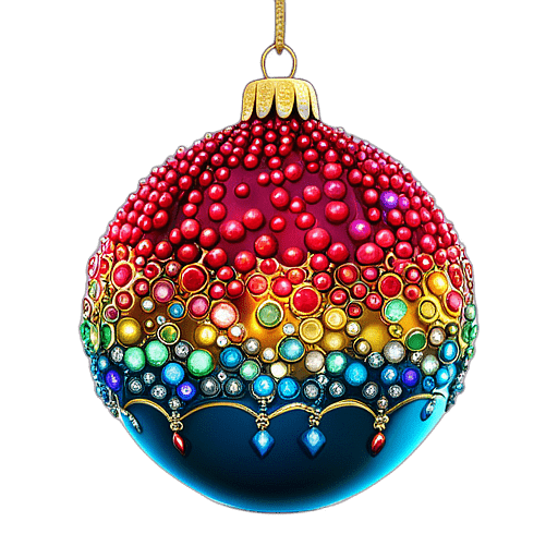 Bejeweled Bauble With An Array Of Colorful Gems, Minimalist - Single Item, Decorated Christmas Bauble, High Detail, No Shadow