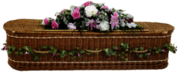 Woven Wicker Coffin Decorated With Flowers