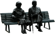 Couple Old People Sitting on A Bench Statue
