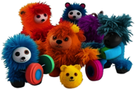 set of colourful fluffy toys