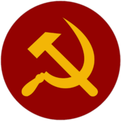 Yellow Hammer and Sickle In Red Circle