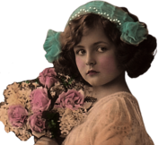 Victorian Child Holding A Bouquet Of Roses