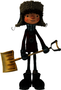 Snowtime Movie Character with Snow Shovel