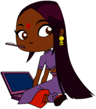 Sally Bollywood Working on Her Computer