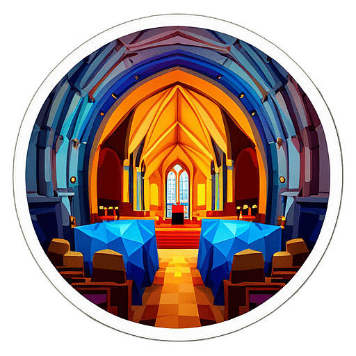 A historic cathedral where an organist plays hauntingly beautiful melodies. low poly app icon