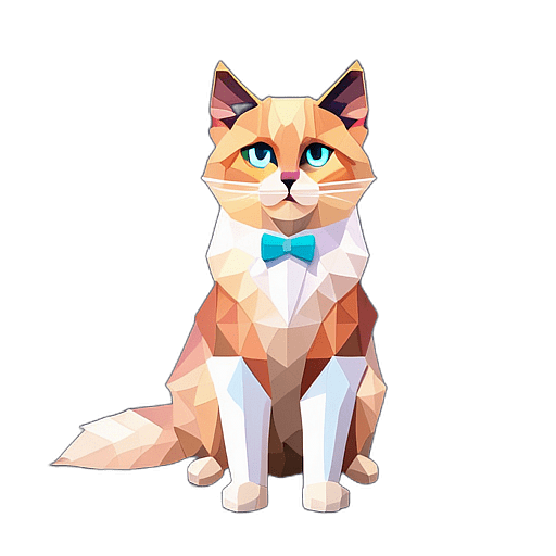 Ragdoll Cat, Children'S Cartoon Animation Style - Full Body, Single View, No Shadow