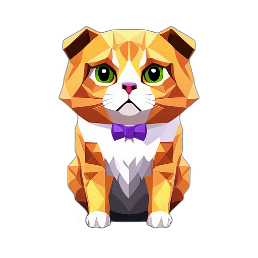 Scottish Fold, Children'S Cartoon Animation Style - Full Body, Single View, No Shadow