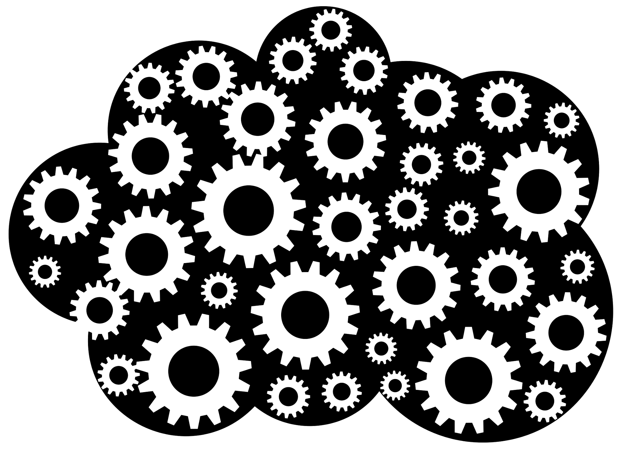 Cloud with Gears Black and White
