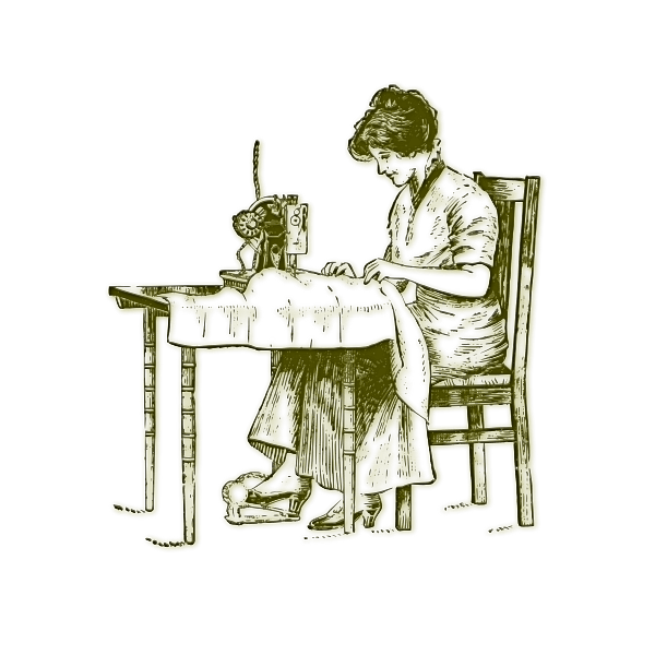 Woman Sewing On Old Machine Vintage Illustration
