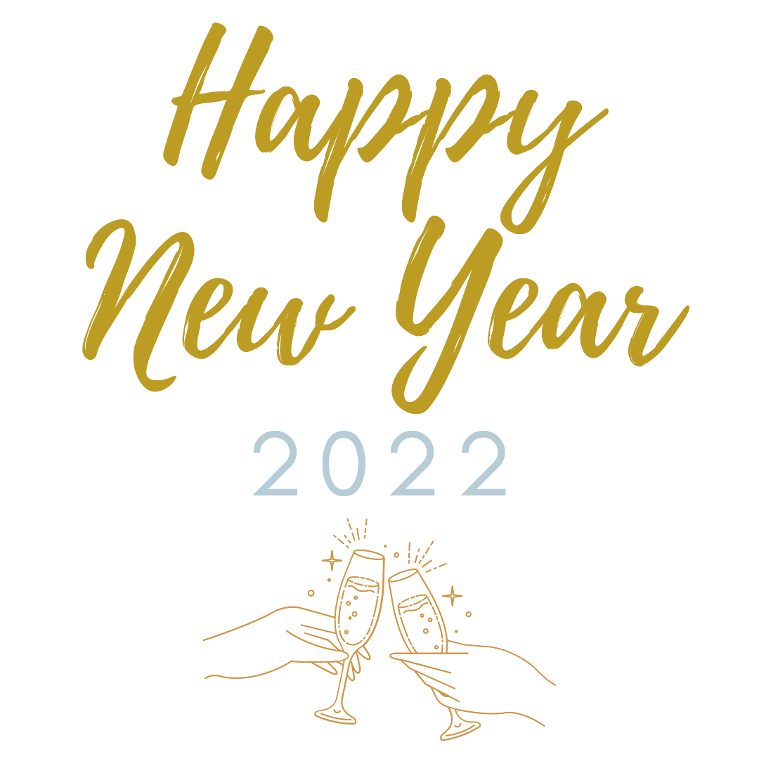 Happy New Year 2022 Gold Silver Champagne Glasses Greeting Card