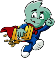 Pajama Sam Holding Cereal Box