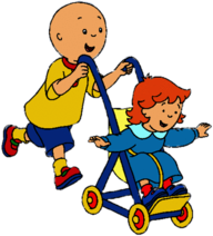 Caillou Pushing Rosie In A Stroller